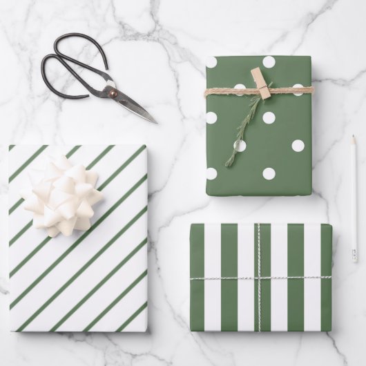 Wrapping Paper Sheets - Green & White Christmas Geschenkpapier Set (Vorderseite)
