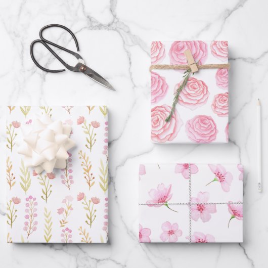 Wrapping Paper Sheets - Pink Flower Patterns Geschenkpapier Set (Vorderseite)