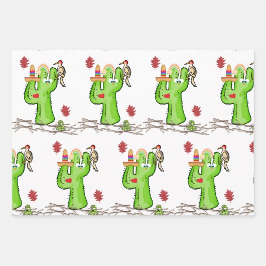 Wrapping Paper Sheets Snake Cactus Bird Geschenkpapier Set (Vorderseite)