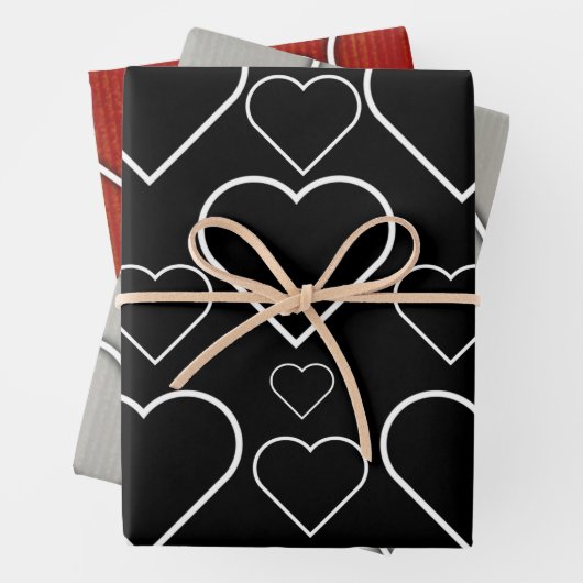 Wrapping Paper Sheets Valentine's Black Gray Red Geschenkpapier Set (Beispiel)