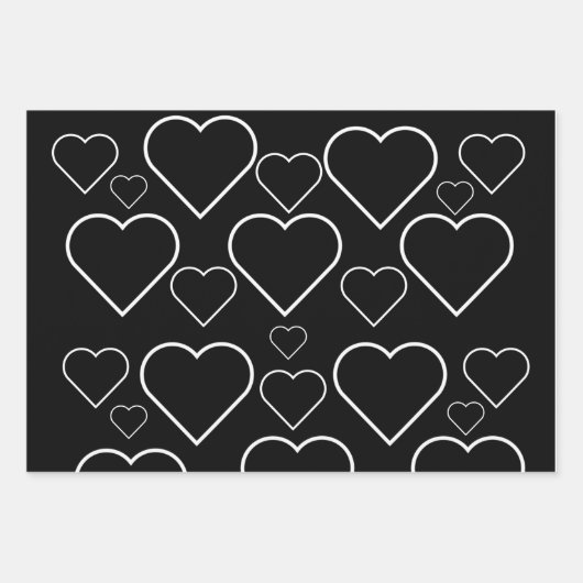 Wrapping Paper Sheets Valentine's Black Gray Red Geschenkpapier Set (Vorderseite)