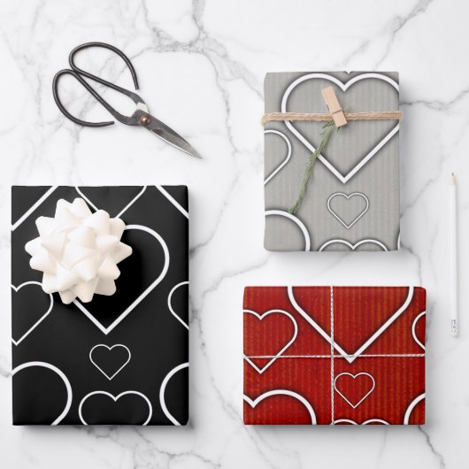 Wrapping Paper Sheets Valentine's Black Gray Red Geschenkpapier Set (Vorderseite)
