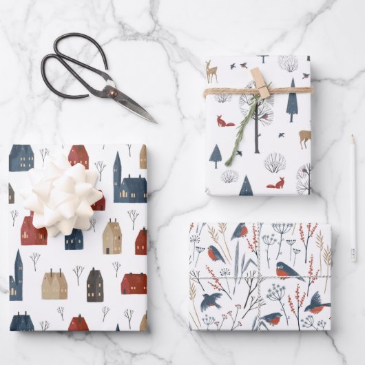 Wrapping Paper Sheets - Winter Patterns Geschenkpapier Set (Vorderseite)