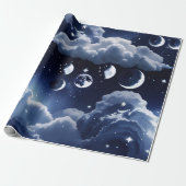 Wrapping Paper - Silver Celestial Moon Design Geschenkpapier (Ungerollt)