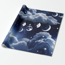 Wrapping Paper - Silver Celestial Moon Design Geschenkpapier