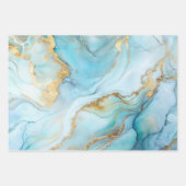 Wrapping Paper - Sky Blue and Gold Marbled Geschenkpapier Set (Vorderseite)