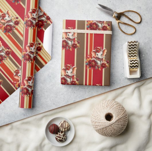 Wrapping Paper Stripe Elephant Terracotta Geschenkpapier (Kunsthandwerk)