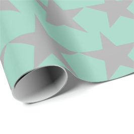 Wrapping Paper - Teal Background Grey Star Geschenkpapier