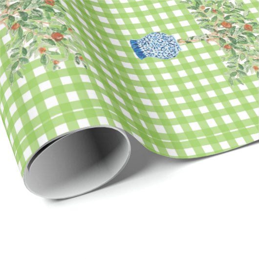 Wrapping Paper von handgemalten Gingham Orange-Bau Geschenkpapier (Rolleneckpunkt)