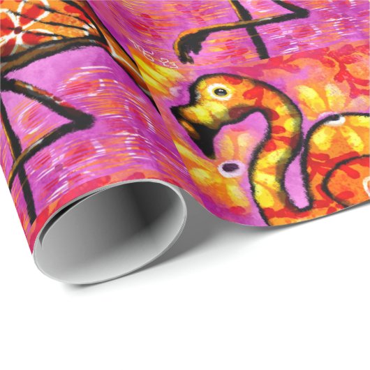 Wrapping Paper - Whimsical Flamingo Abstrakt Art Geschenkpapier (Rolleneckpunkt)