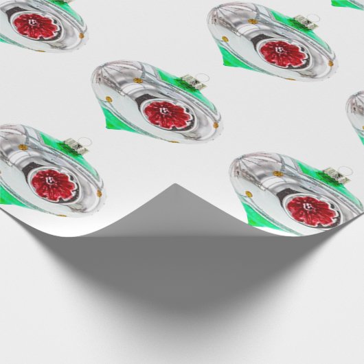 Wrapping Paper zu grünen und roten Ornamenten Geschenkpapier (Ecke)