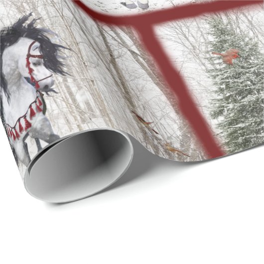 Wrapping Paper zu Weihnachtspferden und Kardinälen Geschenkpapier (Rolleneckpunkt)