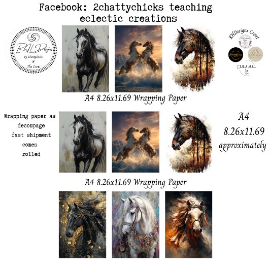 Wrapping Papers Decoupage 9 A4 Horses Geschenkpapier Set