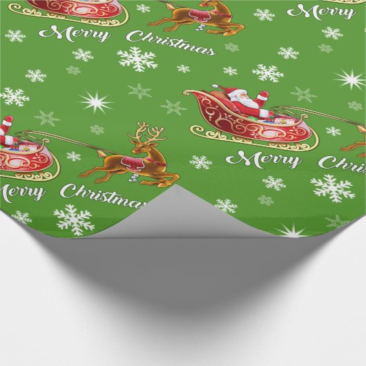 Wrapping Papier für Santa & Sleigh. Glossgrün rot Geschenkpapier (Ecke)