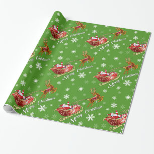 Wrapping Papier für Santa & Sleigh. Glossgrün rot Geschenkpapier