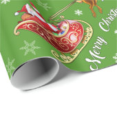 Wrapping Papier für Santa & Sleigh. Glossgrün rot Geschenkpapier (Rolleneckpunkt)