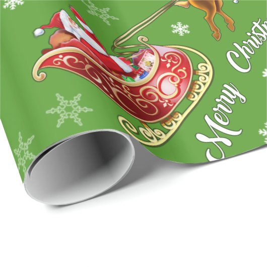 Wrapping Papier für Santa & Sleigh. Glossgrün rot Geschenkpapier (Rolleneckpunkt)