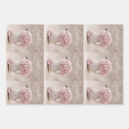 Wrapping Sht. Qty 3 einfache Hydrangeas in Rosa Geschenkpapier Set (Vorderseite 2)