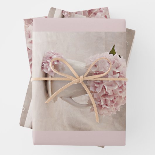Wrapping Sht. Qty 3 einfache Hydrangeas in Rosa Geschenkpapier Set (Beispiel)