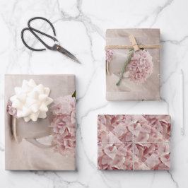Wrapping Sht. Qty 3 einfache Hydrangeas in Rosa Geschenkpapier Set