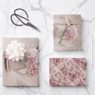 Wrapping Sht. Qty 3 einfache Hydrangeas in Rosa Geschenkpapier Set