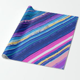 WrappinPink Blau Gelb Abstrakte Mal Linien Fett Geschenkpapier