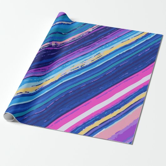 WrappinPink Blue Yellow Abstract Paint Lines Bold Geschenkpapier (Ungerollt)