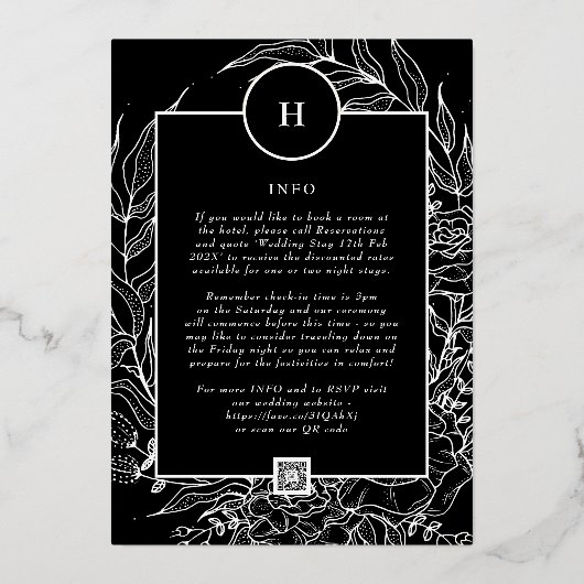 Wreath All in One QR CODE UAWG Website Hochzeit Folieneinladung (Rückseite)