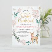 Wreath and Dei Winter Onederland Geburtstag Einladung (Stehend Vorderseite)