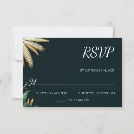 Wreath Aquamarin Palm Beach Green and Gold Wedding RSVP Karte