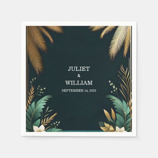 Wreath Aquamarin Palm Beach Green and Gold Wedding Serviette (Vorderseite)