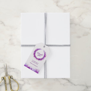 Wreath Aquarellkunst platsch lila danke Tags Geschenkanhänger