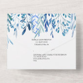 Wreath Blue Blätter Hochzeit in einer Einladung (Rückseite)