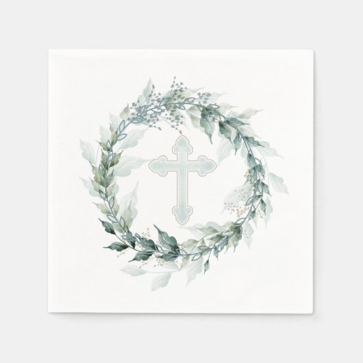 Wreath Blue Cross Kommunion Taufe Christening Serviette (Vorderseite)