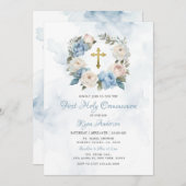 Wreath Blue Pink Erste Heilige Kommune Einladung (Vorne/Hinten)