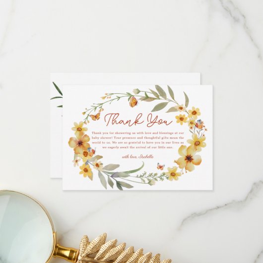 Wreath Boho Wildblumen Babydusche Danke Karte (Vorderseite/Rückseite Beispiel)