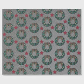 Wreath Bow mit Red Christmas Stars Steel Grau Geschenkpapier (Flach)