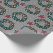 Wreath Bow mit Red Christmas Stars Steel Grau Geschenkpapier (Ecke)