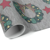 Wreath Bow mit Red Christmas Stars Steel Grau Geschenkpapier (Rolleneckpunkt)