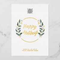 Wreath Business Happy Holidays Real Gold Foil Card