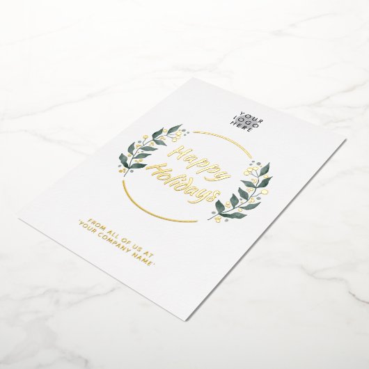 Wreath Business Happy Holidays Real Gold Foil Card Folieneinladung (Gedreht)