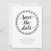 Wreath Calligraphy Foto Wedding Save The Date (Vorderseite)