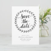 Wreath Calligraphy Foto Wedding Save The Date (Stehend Vorderseite)