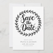 Wreath Calligraphy Foto Wedding Save The Date (Vorderseite)