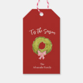 Wreath Coquette Bow Vintage Weihnachten Rotes Grün Geschenkanhänger (Vorderseite)