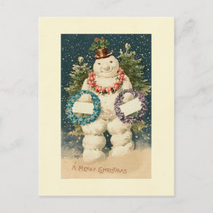 Wreath Decorated Snowman Postkarte