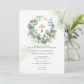 Wreath Eukalyptus Greenery Erste Heilige Kommunion Einladung (Stehend Vorderseite)