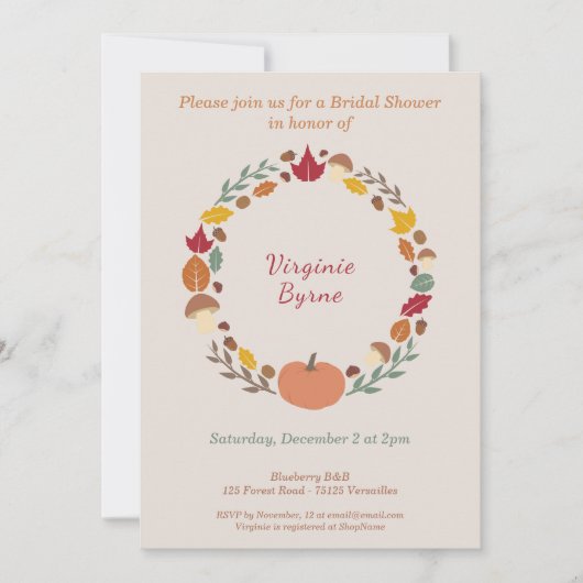 Wreath & Fall Bridal Dusche Einladung (Vorderseite)