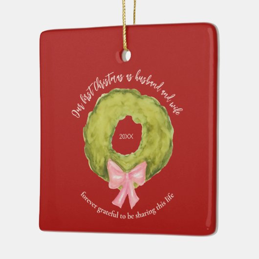 Wreath First Christmas Verheiratet Couple Keepake Keramikornament (Links)