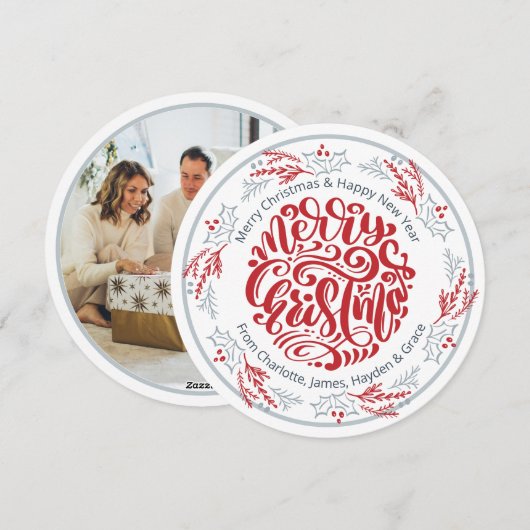 Wreath Frohe Weihnachten Personalisiertes Foto (Vorne/Hinten)